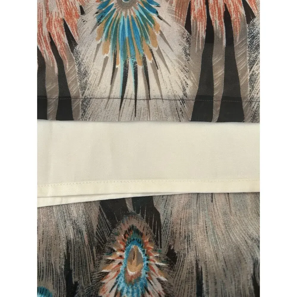 Dry Lake Naomi Long Dress Size Small Peacock Feather Print Maxi Resortwear Brown